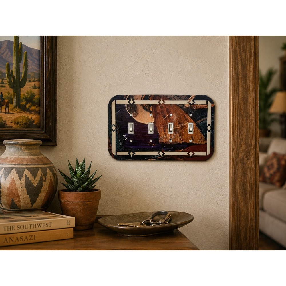 Vintage Lazart Southwestern 4 Toggle Light Switch Cover Plate